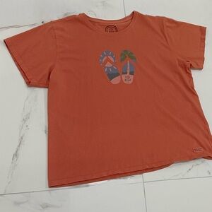 Life Is Good Women’s Flip-Flops Sun & Palm Tree Graphic Short Sleeve Tee Sz.XXL